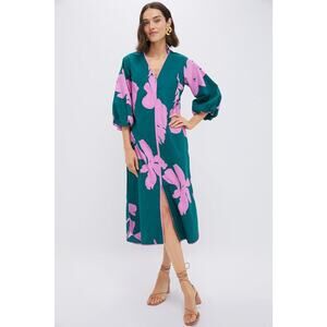 HYACINTH HOUSE Hunter Green & Pink Floral Arem Caftan Size XL NWT